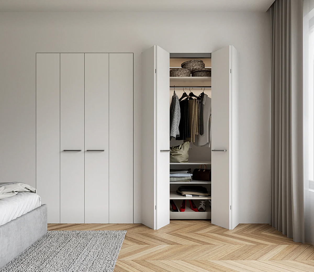 Thiết kế tủ quần áo âm tường đơn giản, liền lạc