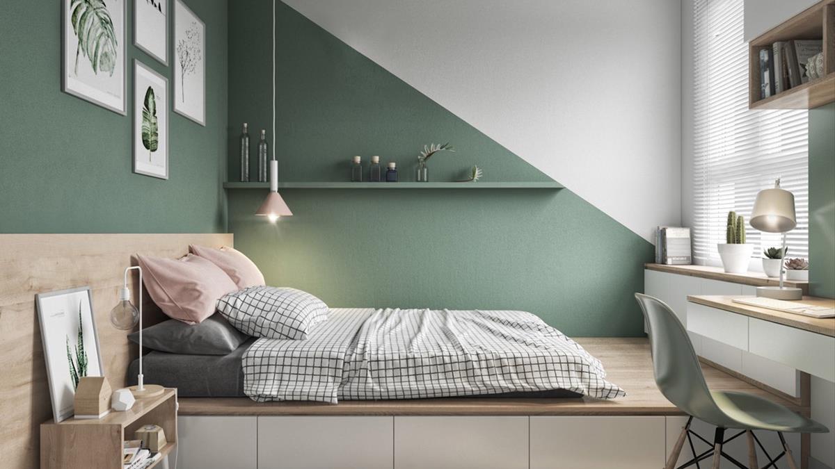 Phòng ngủ với màu xanh dịu nhẹ cho gia chủ mệnh Mộc