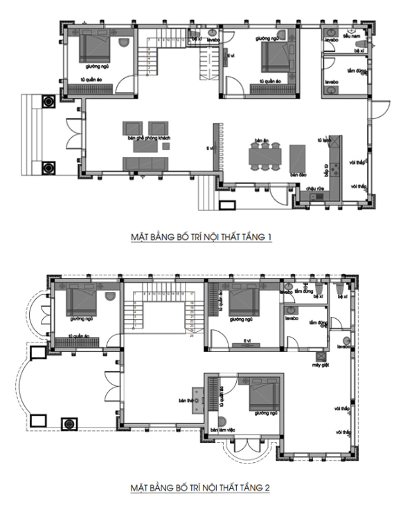 Bản vẽ công năng mẫu biệt thự 2 tỷ phong cách tân cổ điển