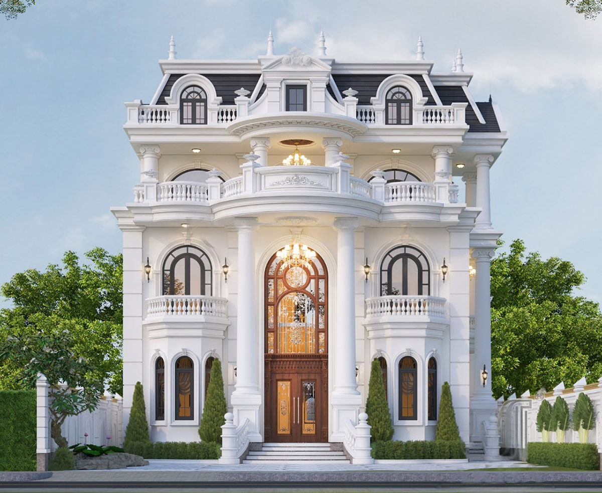 Biệt thự 3 tầng 5 phòng ngủ kiến trúc Tân cổ điển mang vẻ đẹp sang trọng, bề thế và đẳng cấp.