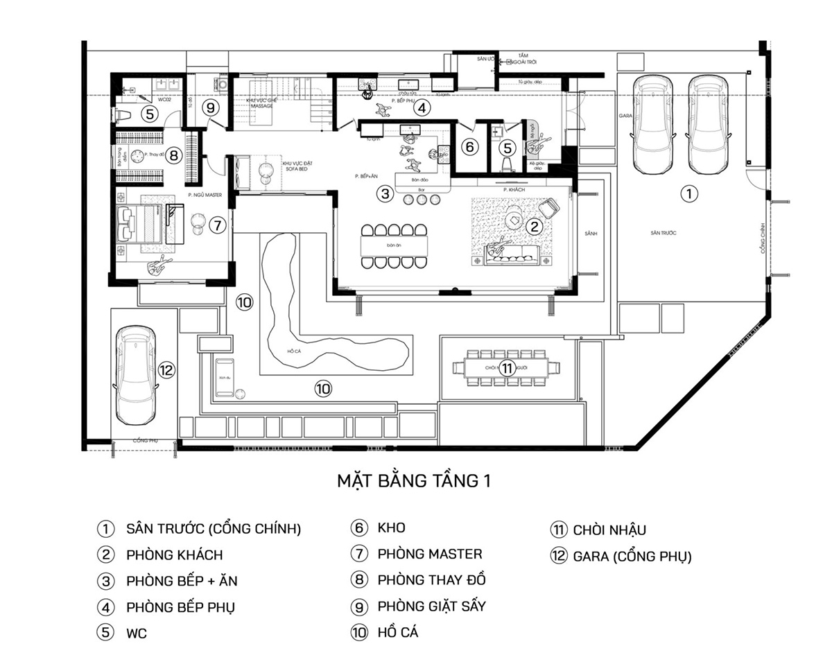 Bản vẽ công năng biệt thự hiện đại 2 tầng 2 mặt tiền tầng 1