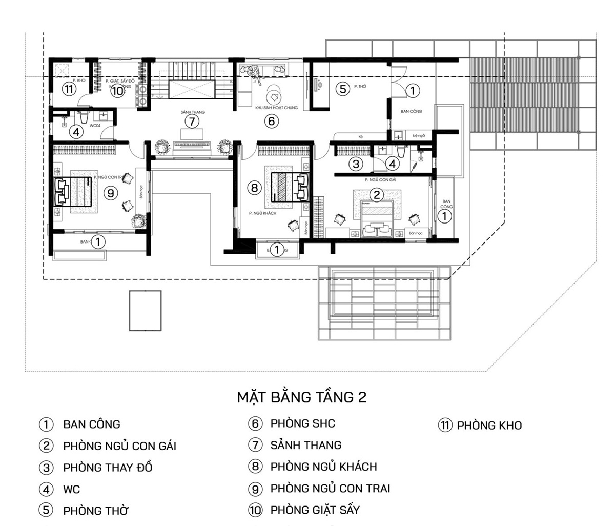 Bản vẽ công năng biệt thự hiện đại 2 tầng 2 mặt tiền tầng 2