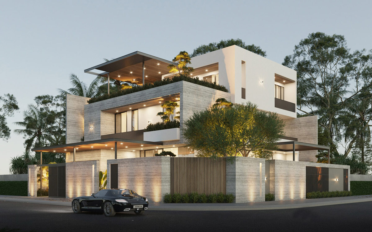 Biệt thự hiện đại 3 tầng 2 mặt tiền sở hữu lô đất vuông vắn, vị trí đắc địa. Kiến trúc chú trọng sự sang trọng và trải nghiệm sống tiện nghi.