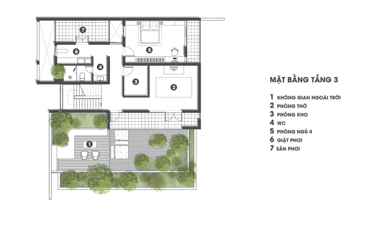 Bản vẽ biệt thự hiện đại 3 tầng 2 mặt tiền tầng 3