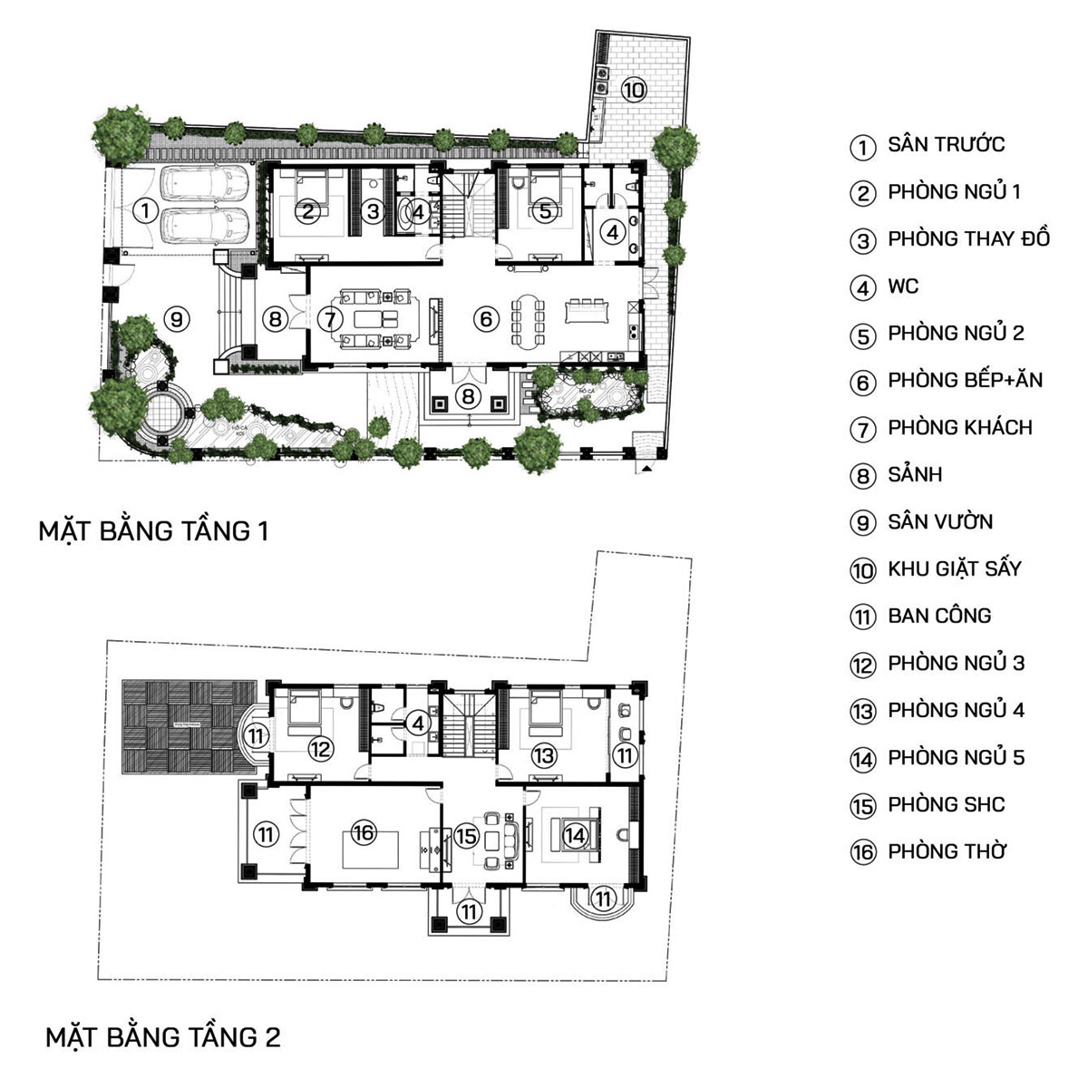 Bản vẽ mẫu biệt thự tân cổ điển 2 mặt tiền tầng 1 & 2
