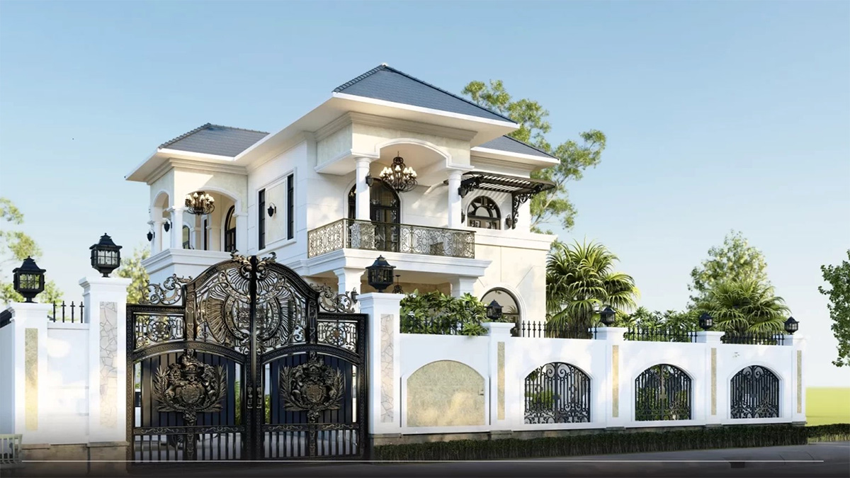 Mẫu biệt thự 2 tầng 2 mặt tiền mái Nhật gây ấn tượng với phong cách sang trọng, bề thế.