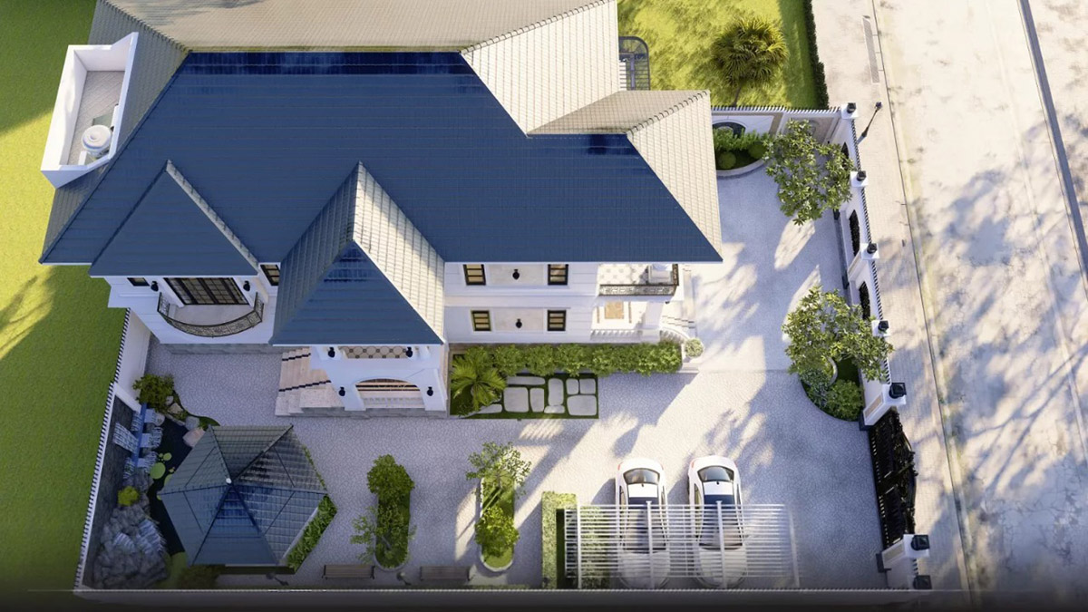 Mái Nhật thanh thoát vừa tạo sự cân đối vừa mang lại công năng chống nắng, thoát nước hiệu quả.