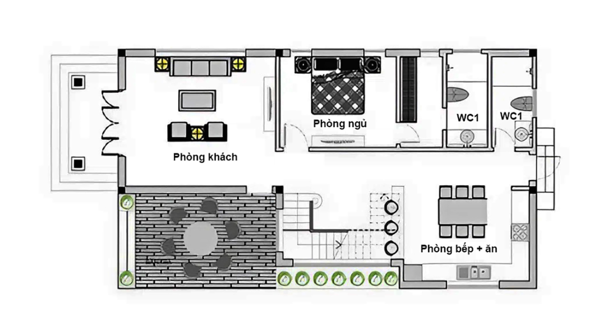 Bản vẽ công năng mẫu biệt thự 2 tỷ mái thái