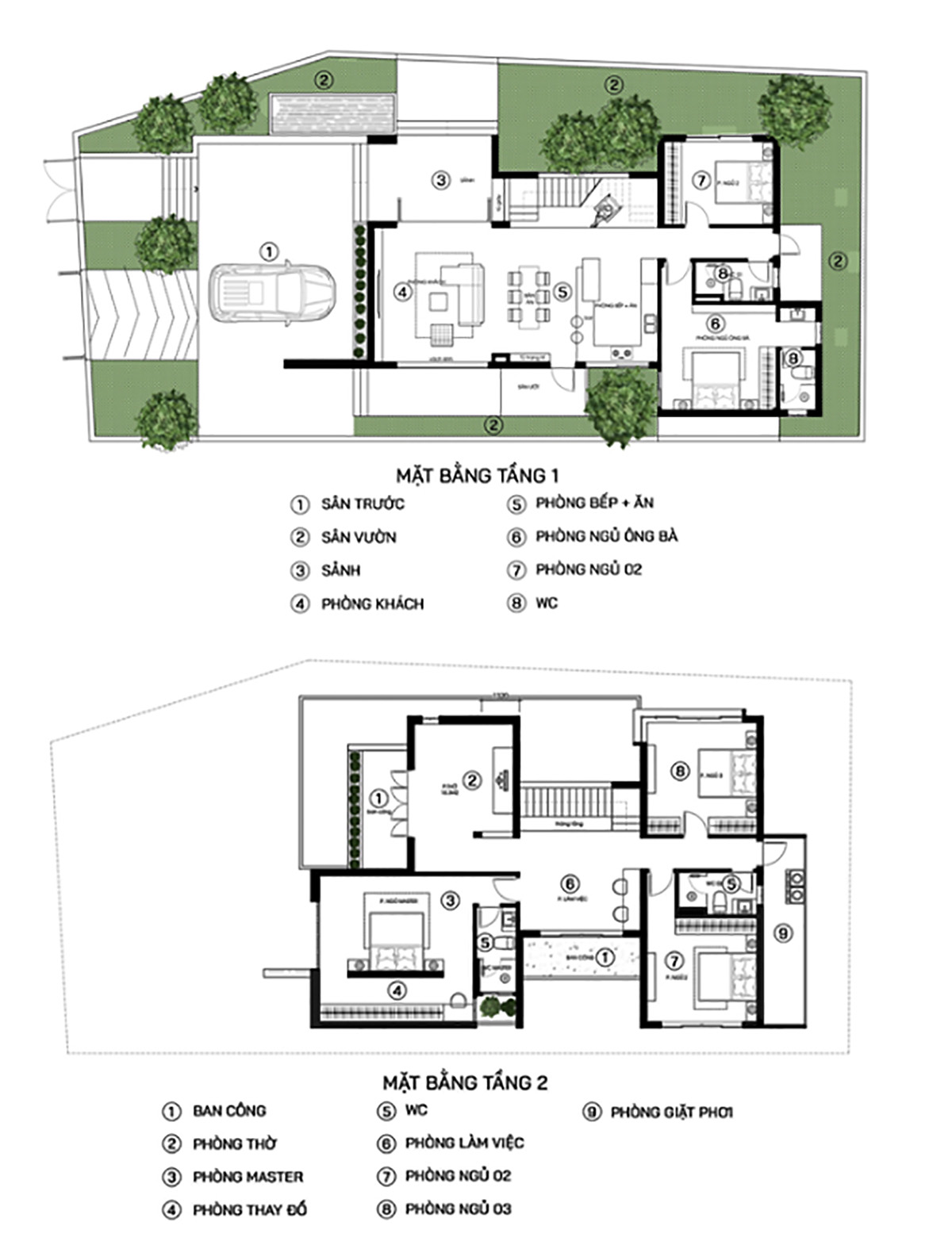 Bản vẽ công năng mẫu biệt thự 2 tỷ kết hợp sân vườn