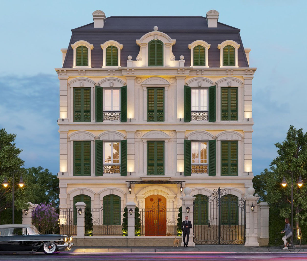 Mẫu biệt thự 3 tầng tân cổ điển 4 phòng ngủ mang đậm hơi thở kiến trúc Pháp cổ điển, kết hợp tinh tế cùng tiện nghi hiện đại.