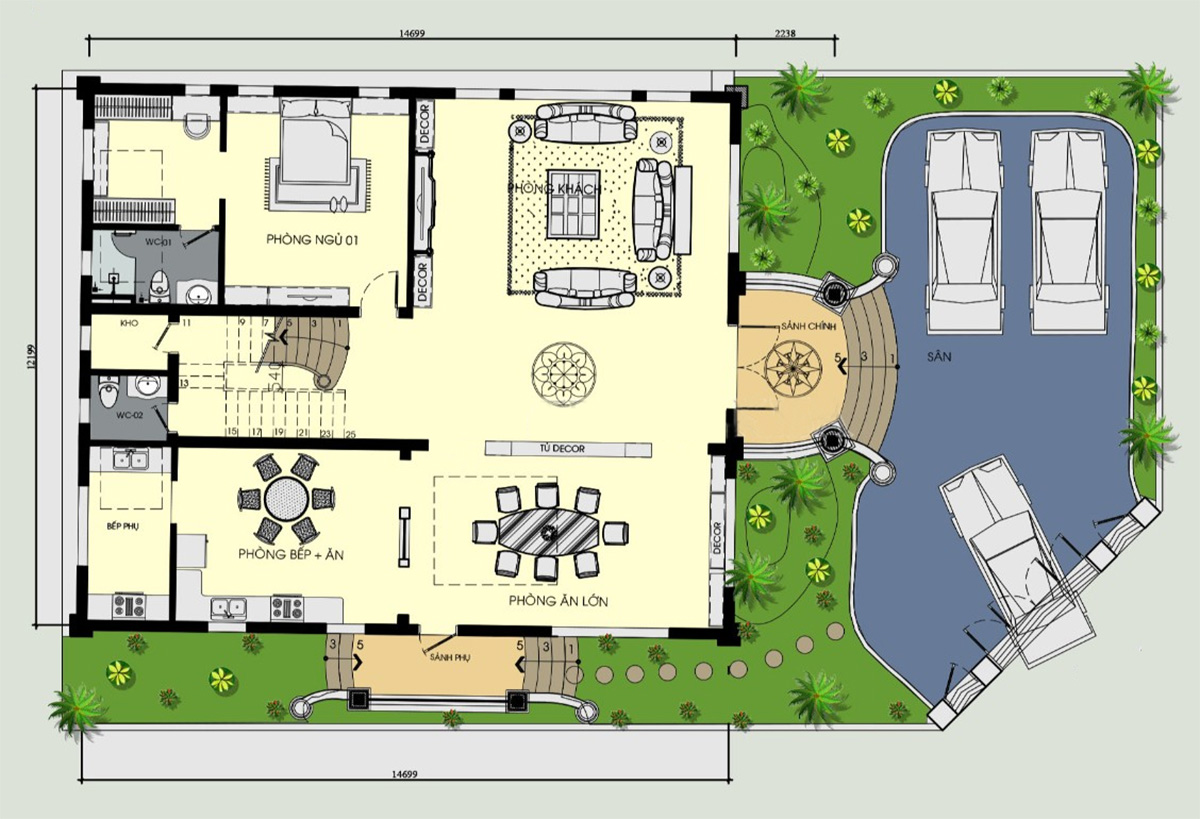 Bản vẽ biệt thự cổ điển kiểu Pháp 2 tầng