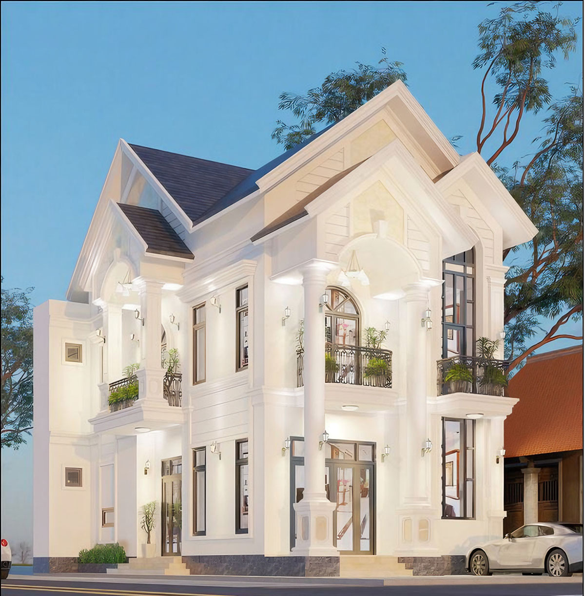 Biệt thự 2 mặt tiền luôn là lựa chọn được nhiều gia chủ quan tâm nhờ sự bề thế, sang trọng và khả năng phô diễn kiến trúc ở nhiều góc nhìn.