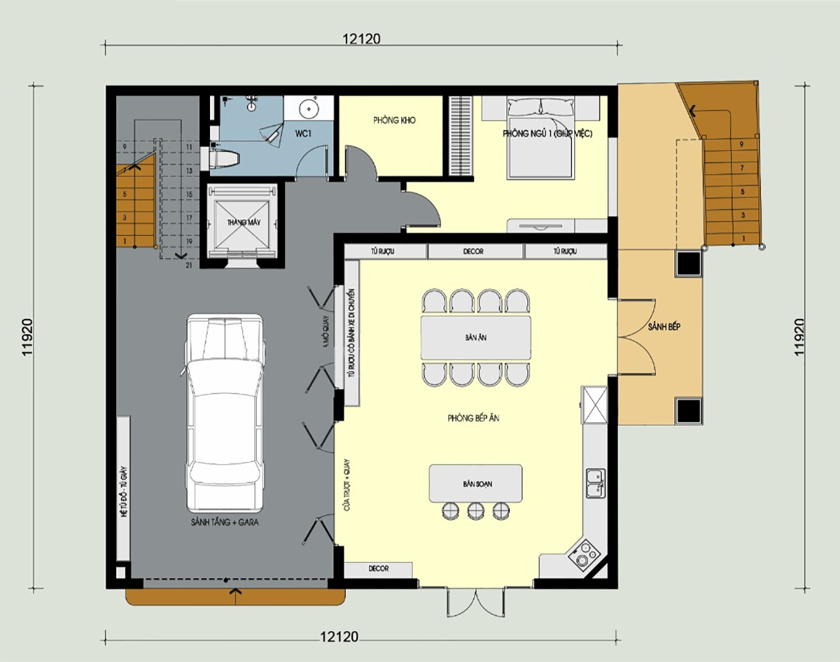 Bản vẽ mặt bằng công năng biệt thự tân cổ điển 3 tầng mái bằng. (Ảnh: sưu tầm)