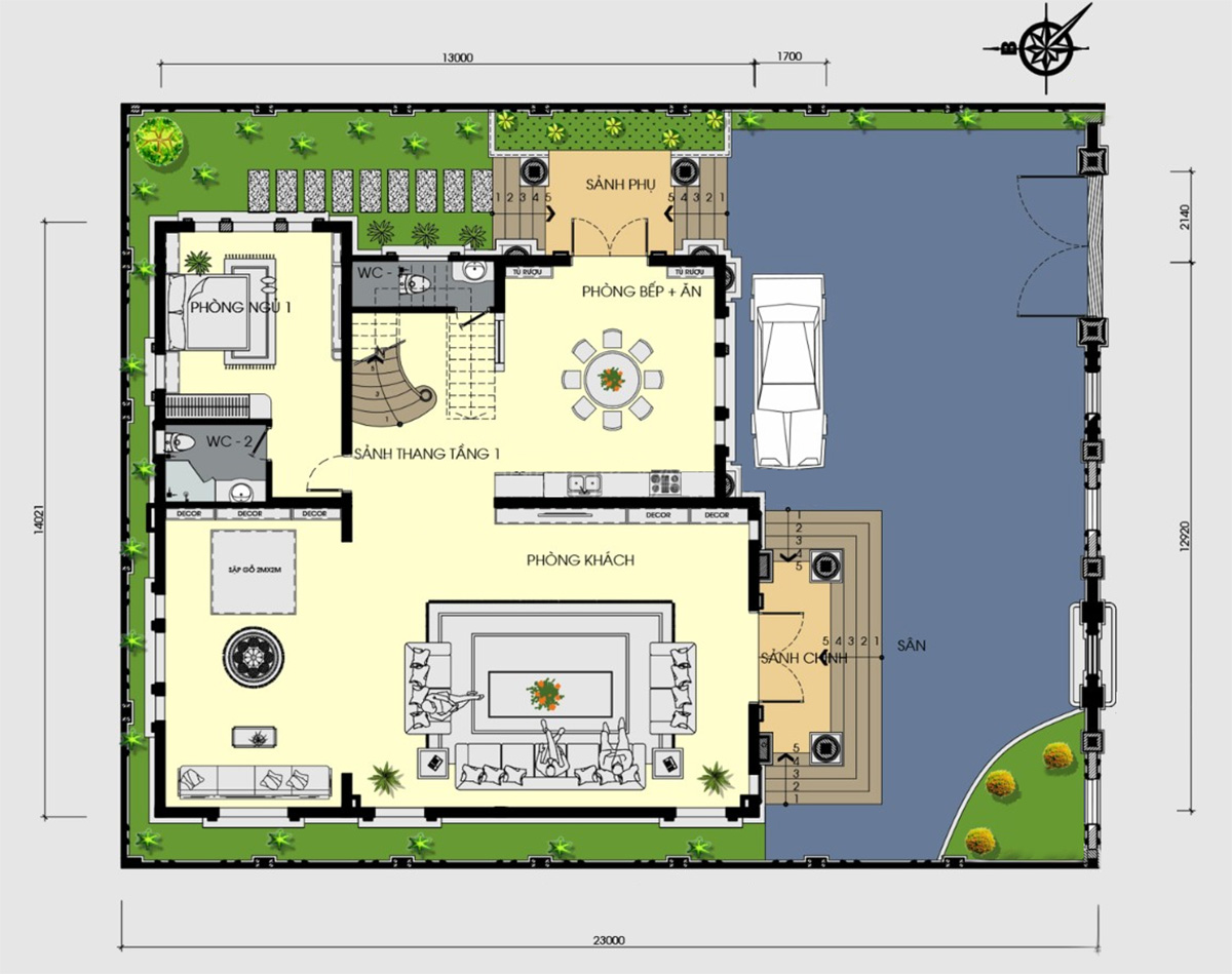 Bản vẽ mặt bằng công năng biệt thự 3 tầng tân cổ điển có 7 phòng ngủ. (Ảnh: sưu tầm)