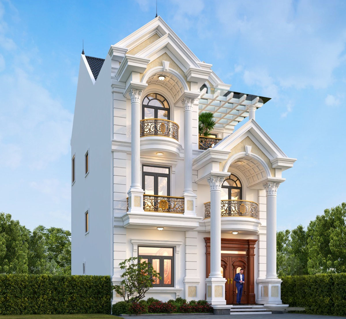 Với hệ mái dốc đặc trưng, công trình không chỉ đẹp thanh thoát mà còn phù hợp khí hậu Việt Nam, giúp chống nóng, thoát nước nhanh và giữ cho ngôi nhà luôn bền đẹp theo thời gian.