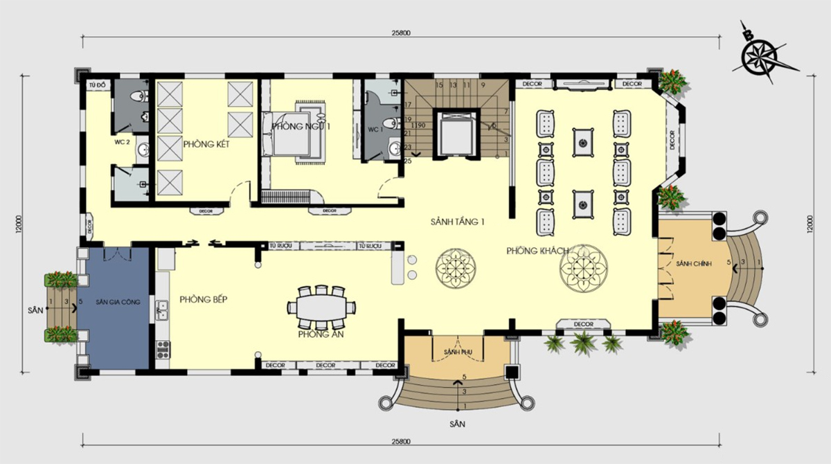 Bản vẽ mặt bằng công năng biệt thự tân cổ điển kiểu Pháp 3 tầng. (Ảnh: sưu tầm)