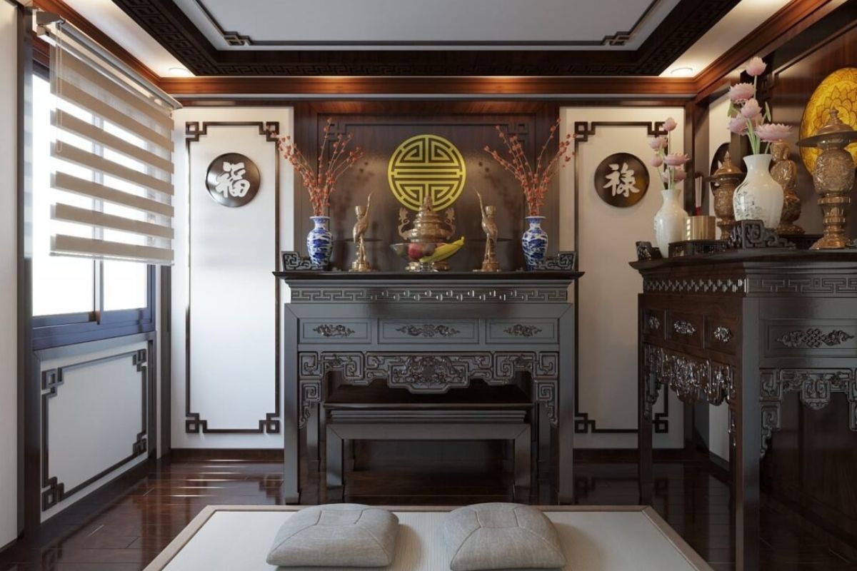 Nếu điều kiện cho phép, hãy dành riêng một không gian yên tĩnh và trang nghiêm để bố trí bàn thờ (Ảnh: Sưu tầm)