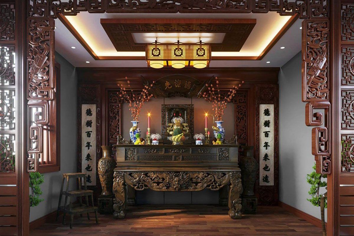 Cách đặt bàn thờ theo phong thủy đó là chọn nơi cao ráo, tựa vào tường vững chắc để đảm bảo tính trang nghiêm (Ảnh: Sưu tầm)