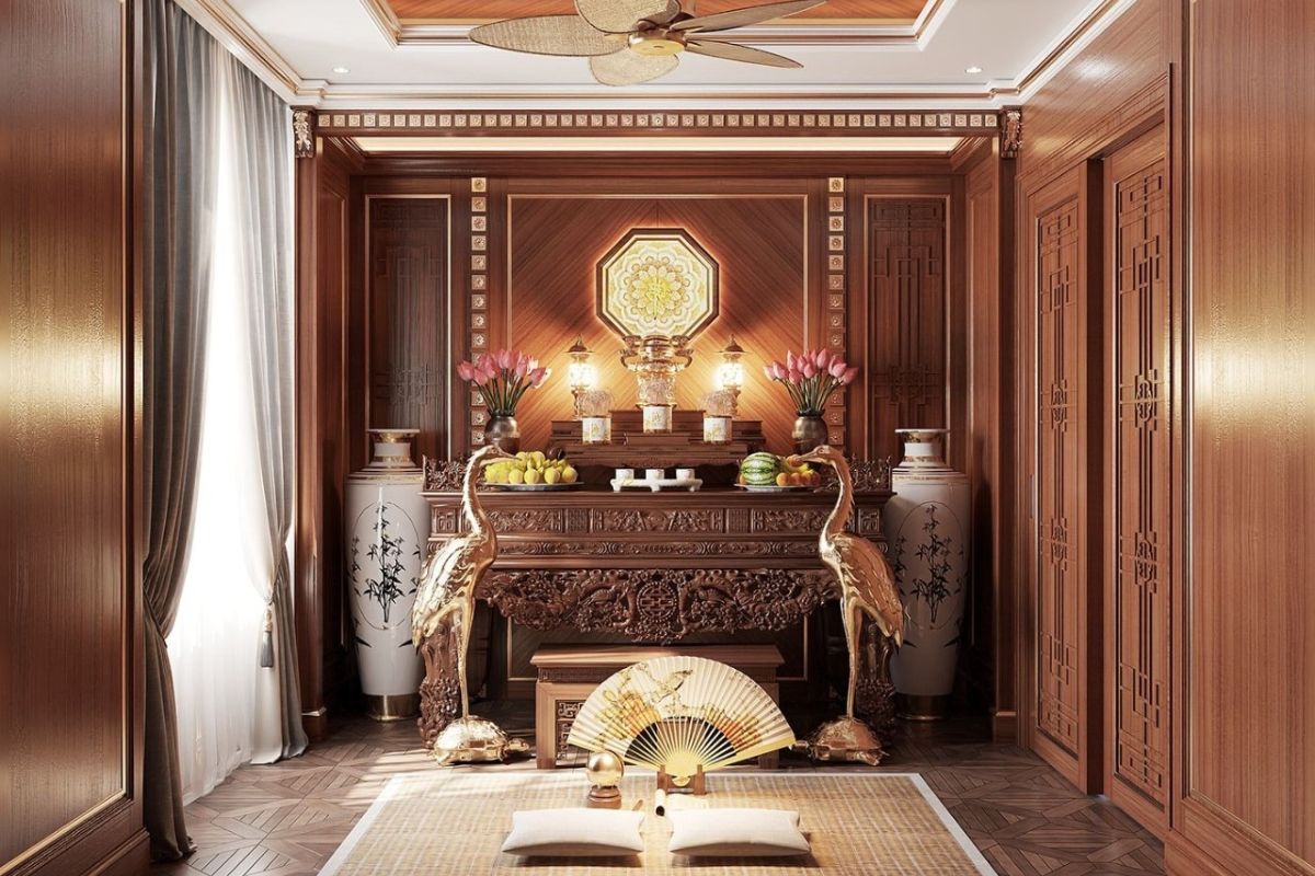 Nếu trong phòng thờ có cửa sổ, gia chủ hãy sử dụng rèm che để giảm tác động của gió và ánh sáng tự nhiên (Ảnh: Sưu tầm)