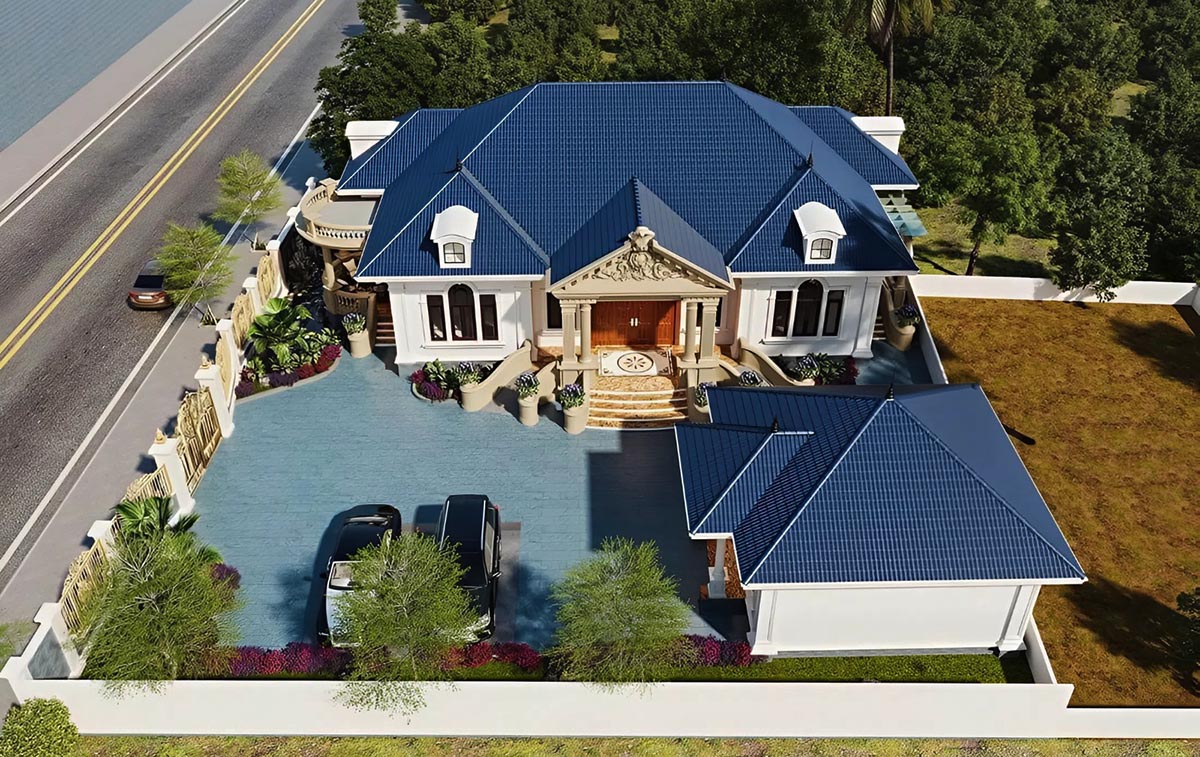 Mẫu biệt thự 1 tầng 3 phòng ngủ châu âu mang lại vẻ sang trọng, lịch sự Mẫu biệt thự 1 tầng 3 phòng ngủ châu âu mang lại vẻ sang trọng, lịch sự