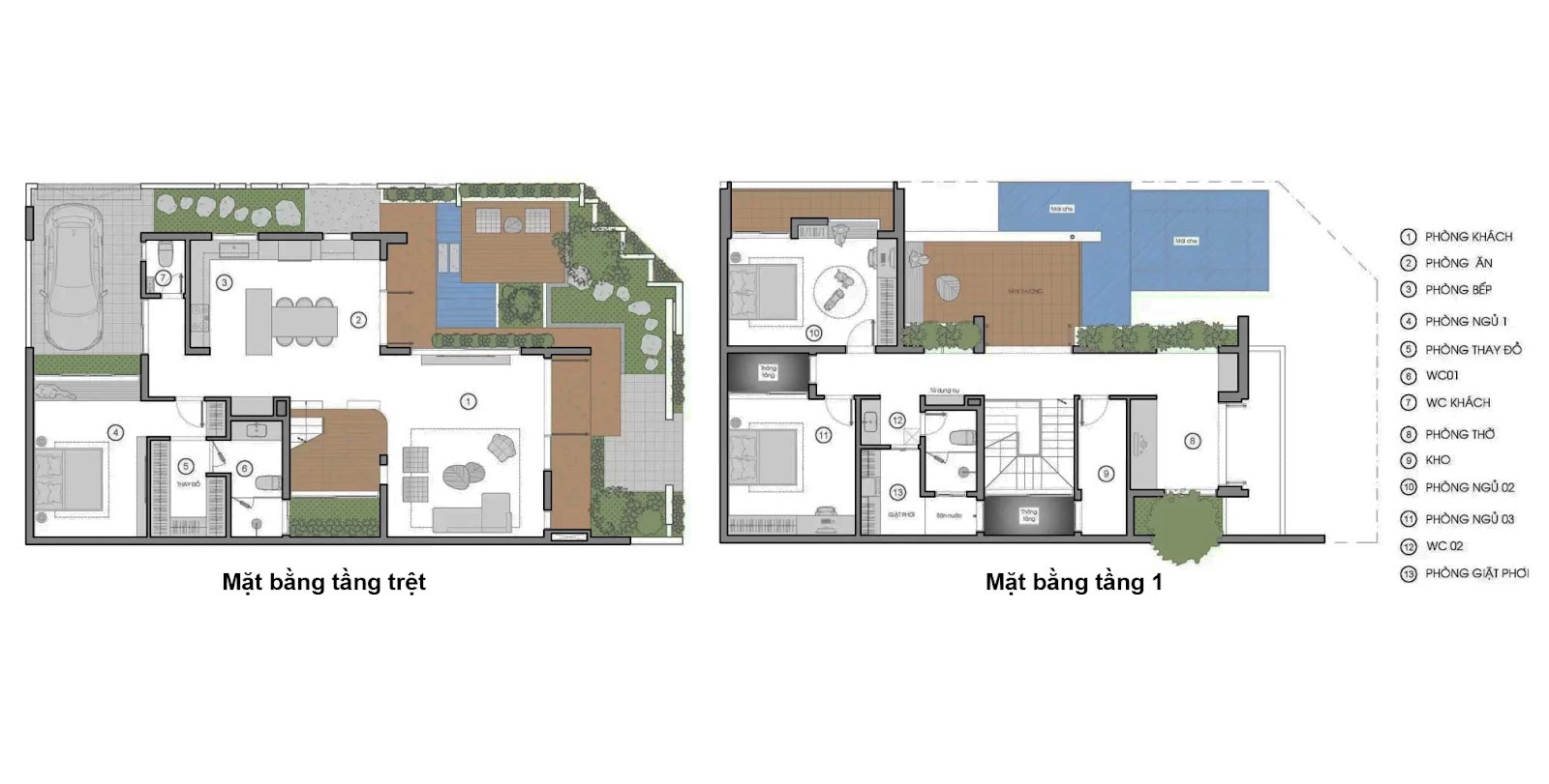 Bản vẽ biệt thự 2 tầng có gara 2 mặt tiền