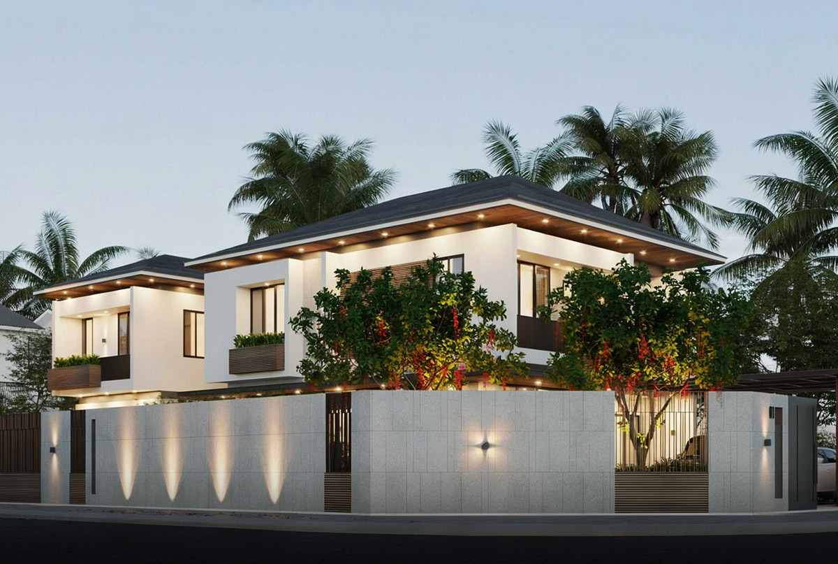 Mẫu biệt thự 2 tầng có gara mái Nhật đẹp và hiện đại