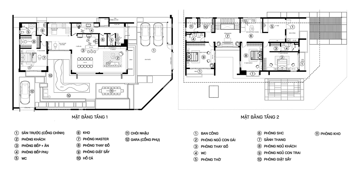 Bản vẽ biệt thự 2 tầng có gara mái Nhật đẹp