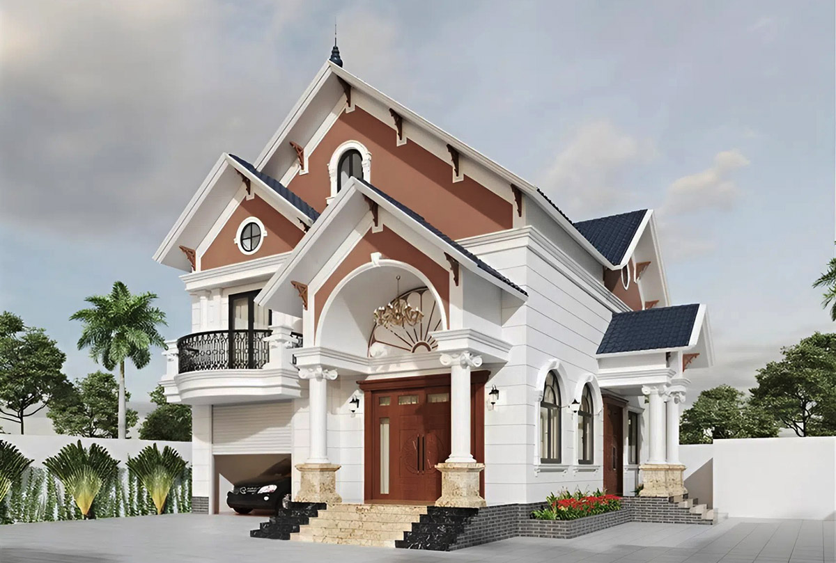Mẫu biệt thự 2 tầng có gara mái Thái đẹp và sang trọng