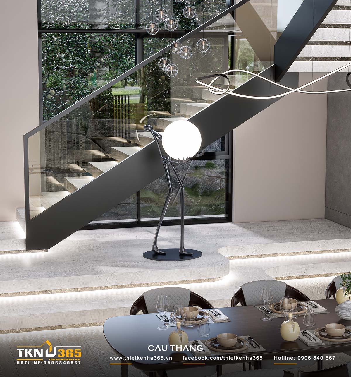 Thiết kế vách ngăn bằng kính và cầu thang mở mang ánh sáng tự nhiên len lỏi đến mọi ngóc ngách bên trong