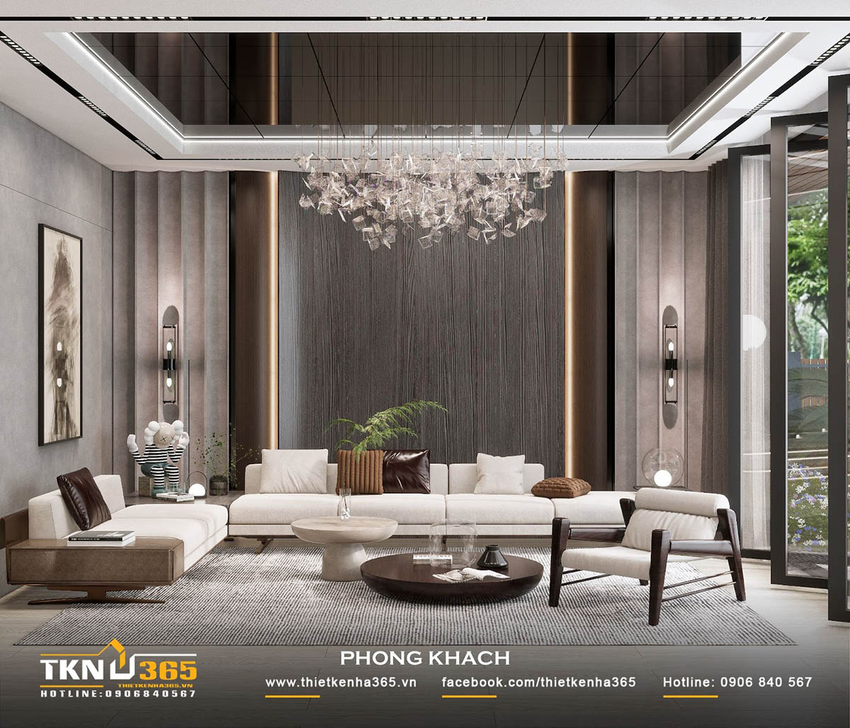 Biệt thự phố 2 tầng H’S VILLA thiết kế phòng khách thông tầng rộng thoáng