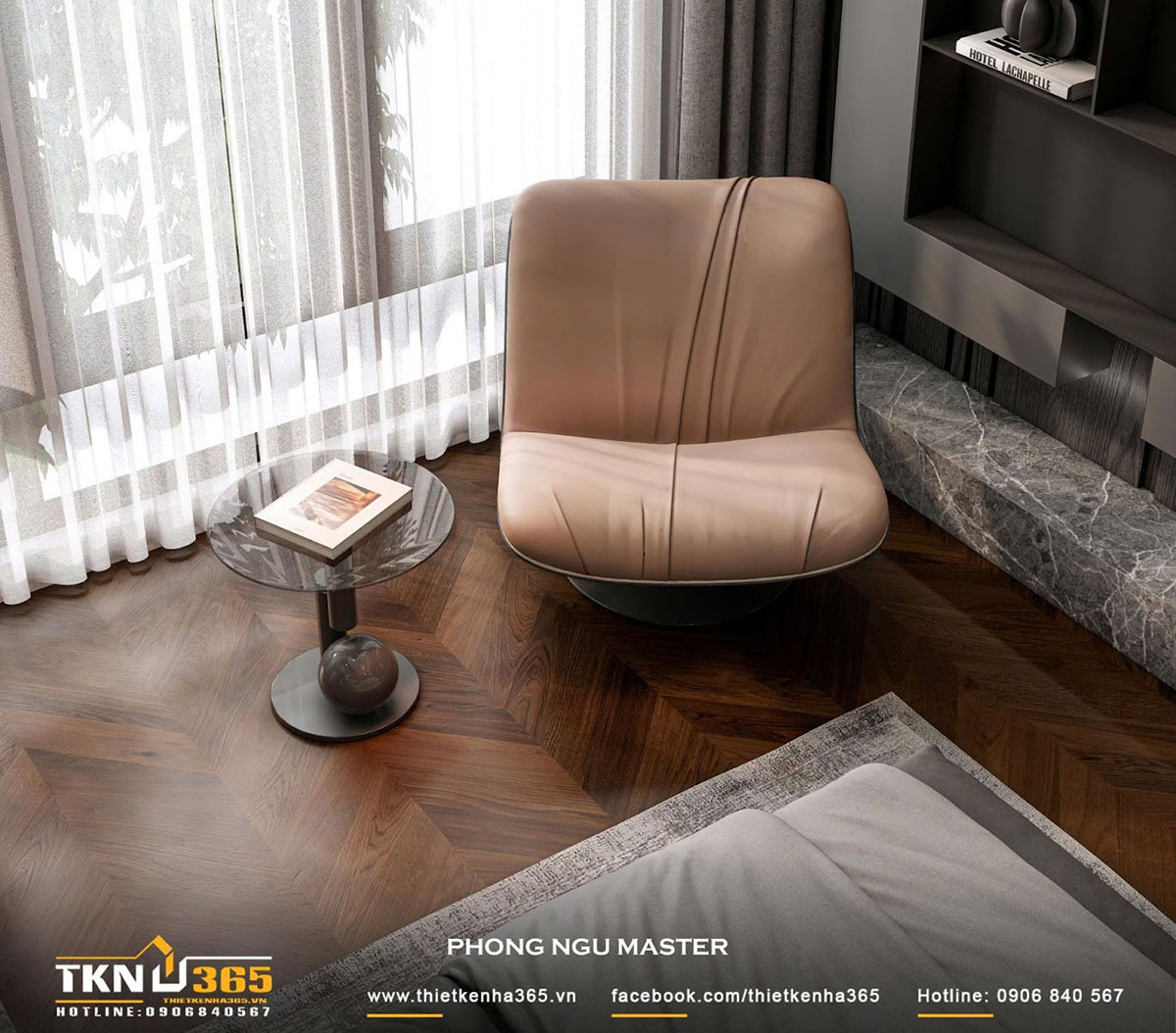 Bàn ghế nhỏ đặt bên cạnh cửa sổ là không gian đọc sách thư giãn của gia chủ