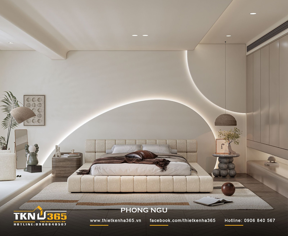 Phòng ngủ phụ trong biệt thự phố 2 tầng sử dụng bảng màu sáng hơn