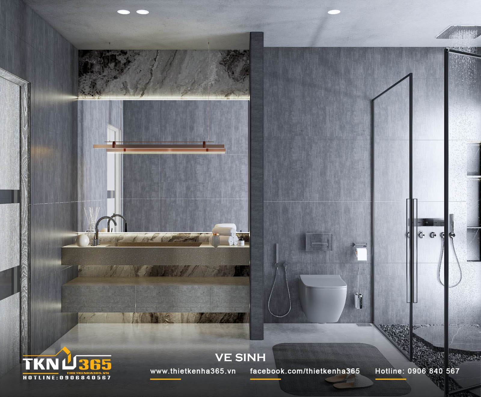 Thiết kế phòng vệ sinh hiện đại với đầy đủ tiện nghi bên trong biệt thự phố 2 tầng