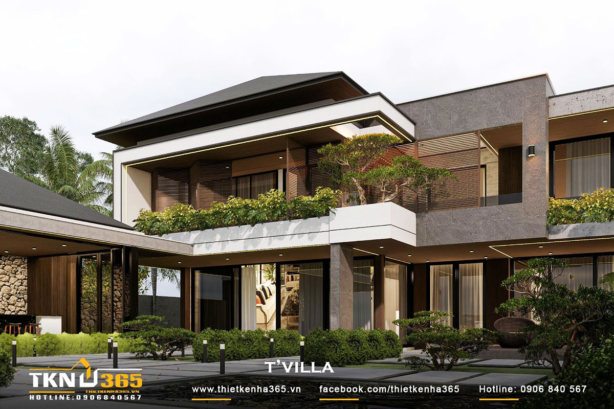 Biệt thự T’S VILLA sở hữu thiết kế mái Nhật với độ dốc nhẹ, thích nghi tốt với điều kiện khí hậu nhiệt đới tại địa phương