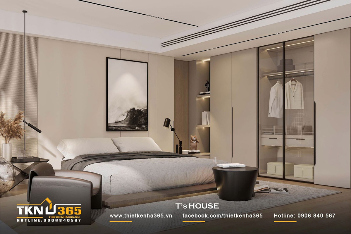 Tủ quần áo thiết kế âm tường giúp tối ưu diện tích, tăng không gian lưu trữ đồ dùng