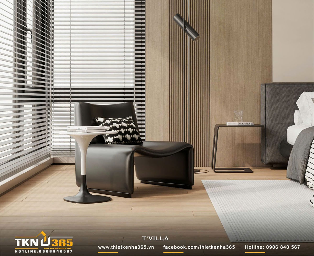 Các phòng ngủ trong biệt thự T’S VILLA đều bố trí góc đọc sách riêng bên cạnh cửa sổ