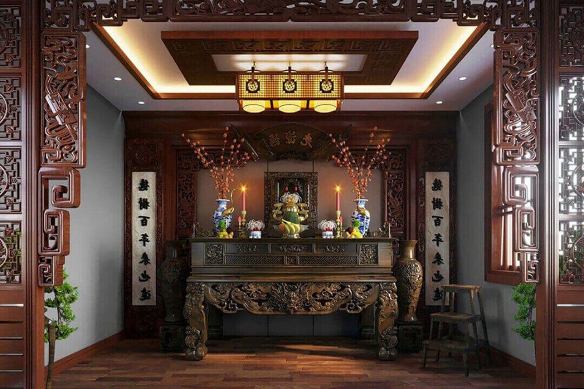 Bàn thờ nên bố trí ở nơi có ánh sáng vừa đủ, kín gió, tránh gió mạnh làm đổ bát hương (Ảnh: Sưu tầm)