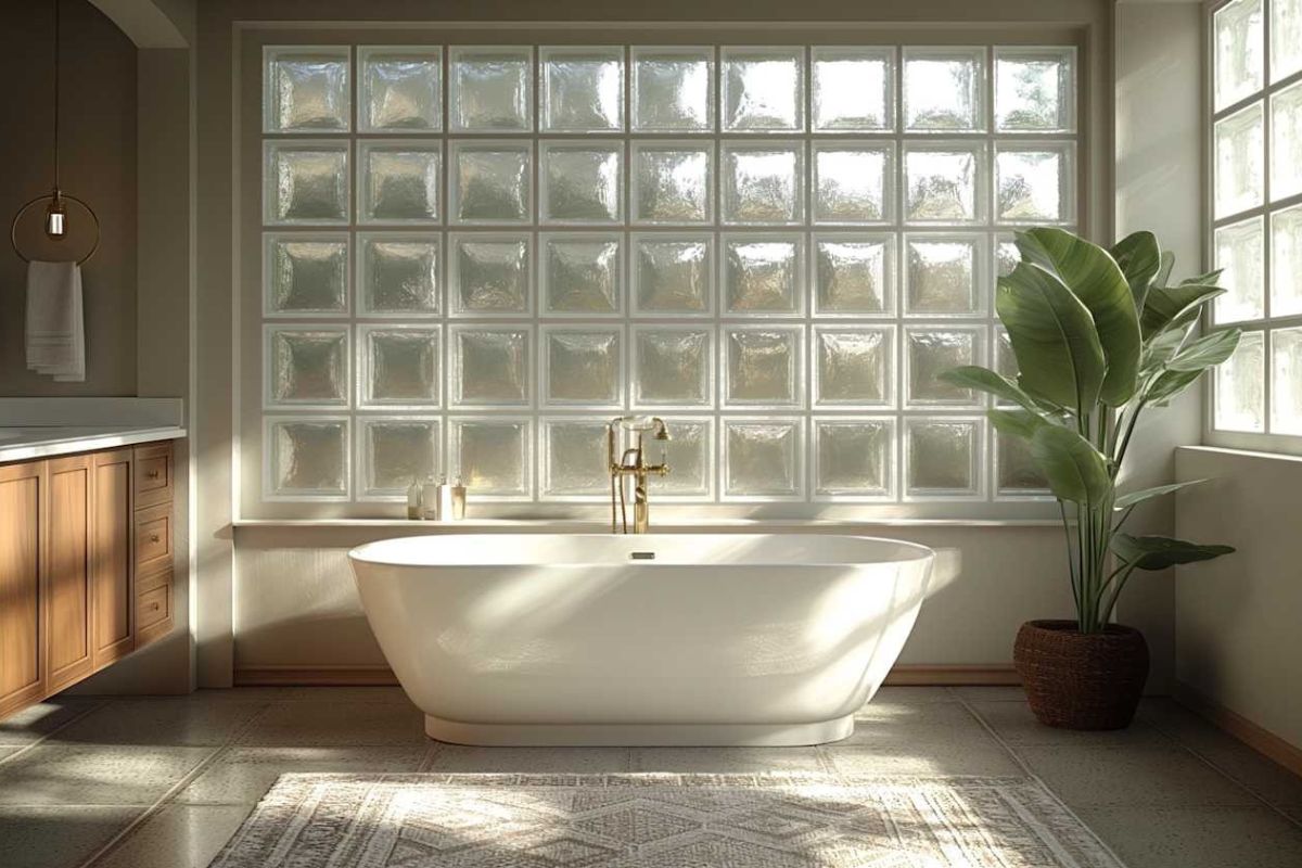 Gạch kính đảm bảo không gian phòng tắm kín đáo nhưng vẫn nhận đủ ánh sáng tự nhiên (Ảnh: Sưu tầm)