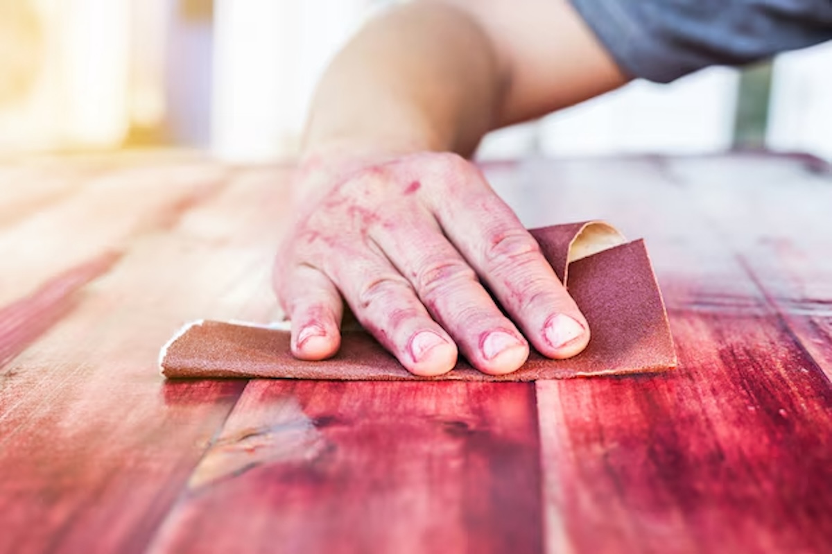 Dùng giấy nhám mịn để đánh bóng bề mặt - Kinh nghiệm bảo quản đồ nội thất gỗ đẹp như mới