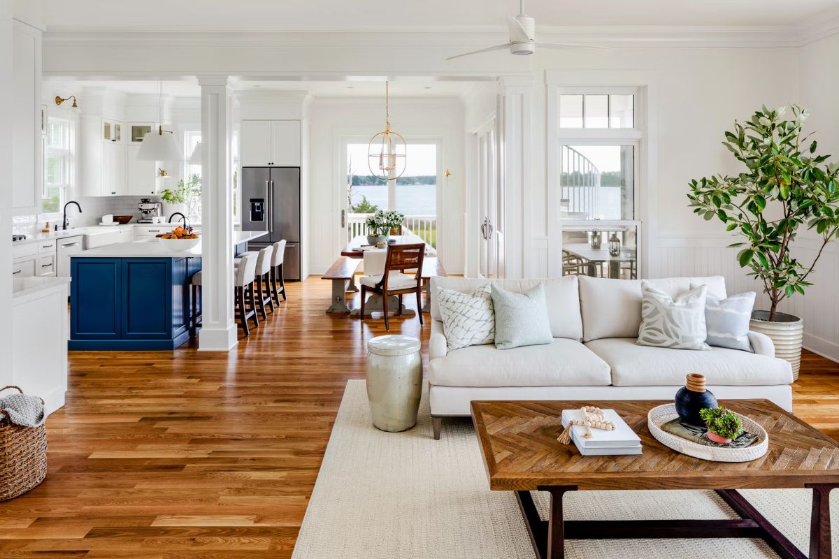 Áp dụng cách chia không gian phòng khách và khu bếp bằng vật dụng nội thất đối với nhà có diện tích lớn (Ảnh: Sưu tầm)