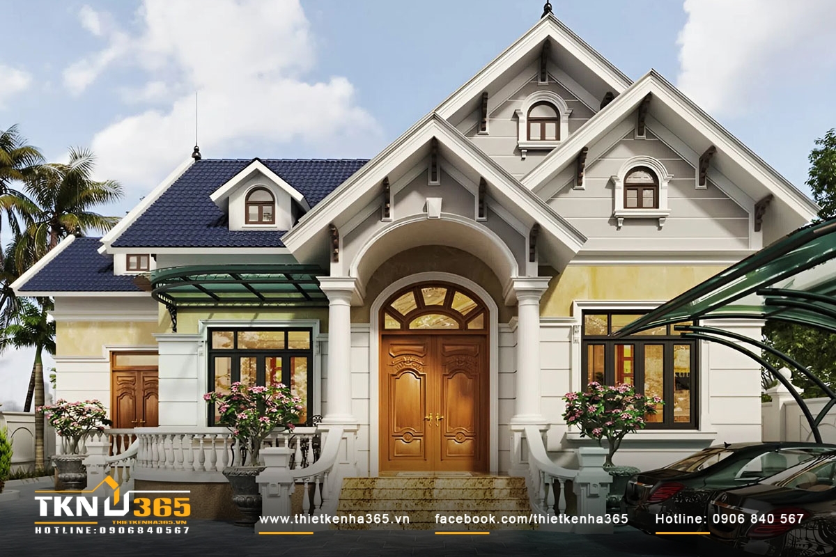 Mẫu Biệt thự 1 tầng 3 phòng ngủ tân cổ điển sang trọng