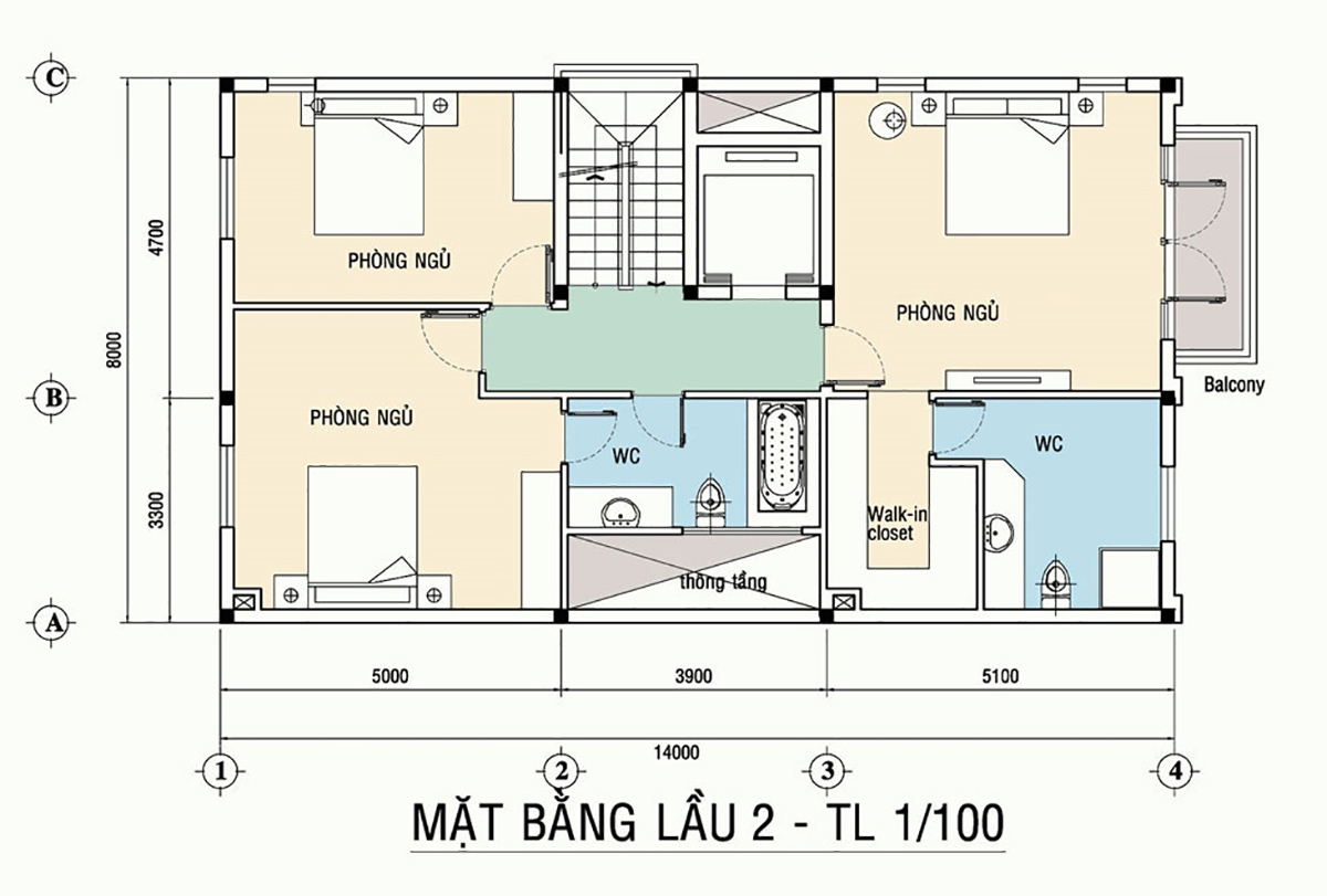 Bản vẽ mặt bằng công năng biệt thự 3 tầng tân cổ điển lầu 2 - tầng 3 (Ảnh: sưu tầm)