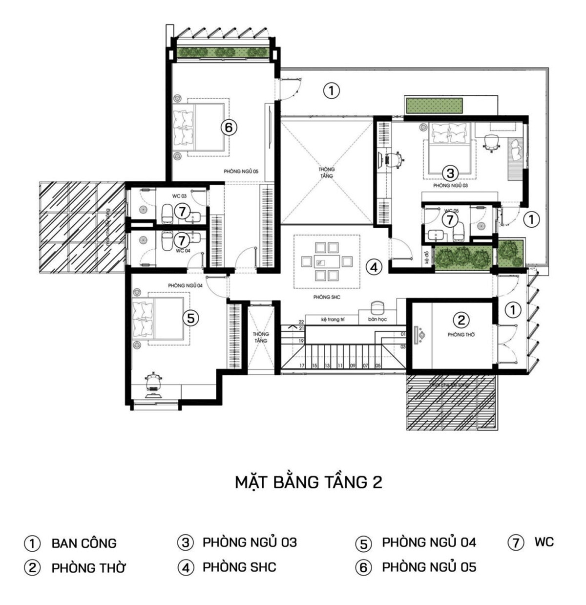 Mặt bằng công năng biệt thự 2 tầng 300m2 phong cách Luxury tầng 2