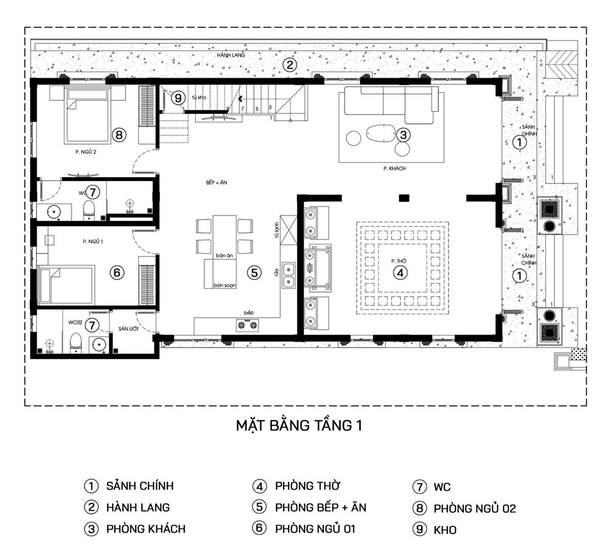 Mặt bằng công năng biệt thự 2 tầng 300m2 phong cách tân cổ điển tầng 1