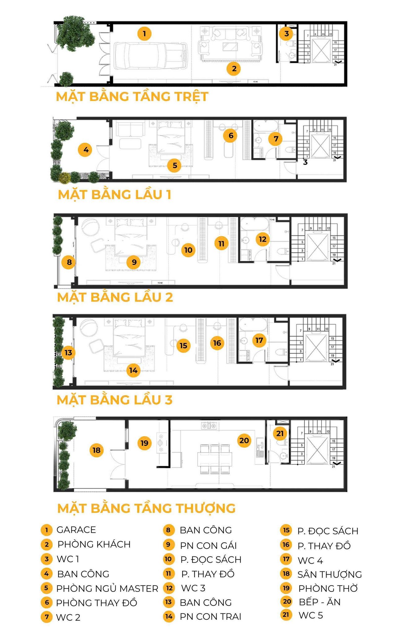 Mặt bằng công năng chi tiết nhà phố 5 tầng 