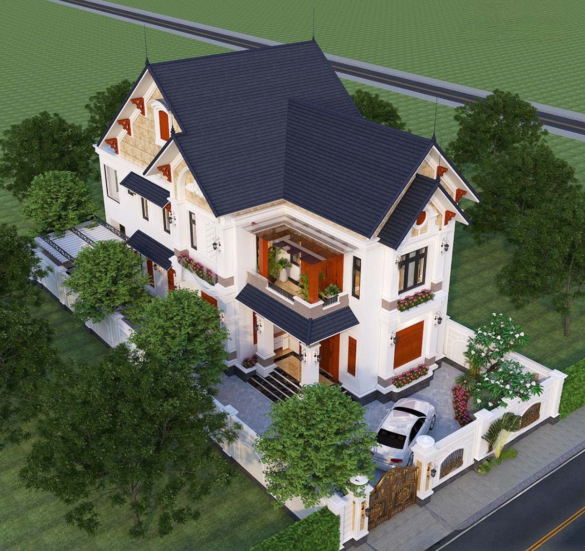 Mẫu thiết kế sử dụng gam màu trắng tinh khiết kết hợp với xám tro, tạo ra một không gian sống sạch sẽ và thanh thoát.