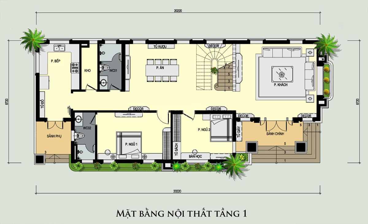 Bản vẽ mẫu biệt thự mái Thái 2 tầng hiện đại