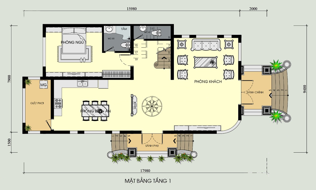 Mẫu biệt thự vườn 2 tầng mái Thái