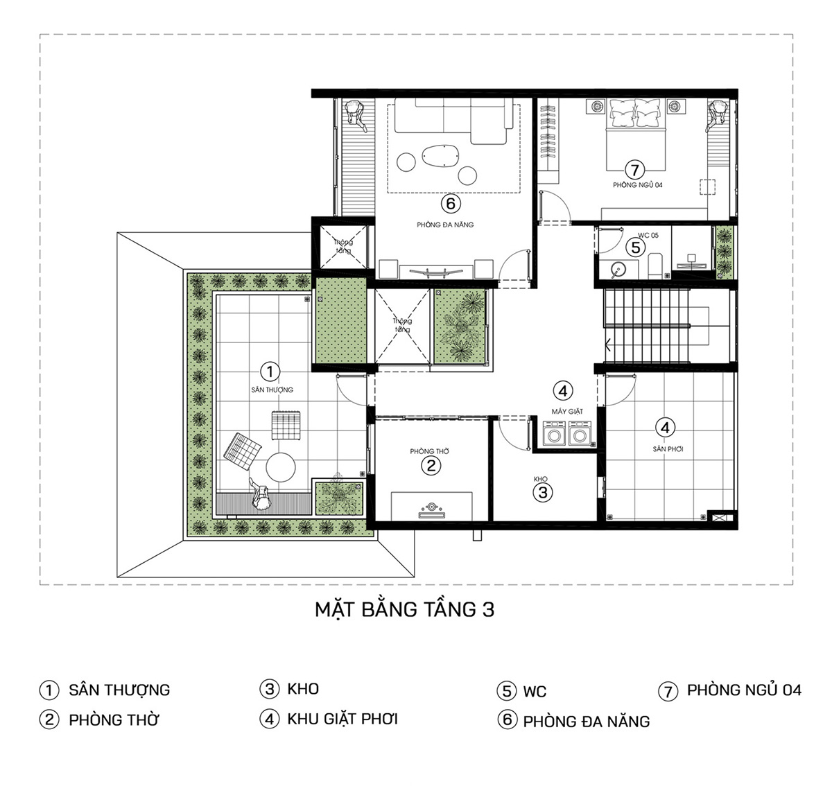 Mặt bằng công năng mẫu biệt thự 300m2 3 tầng hiện đại tầng 3