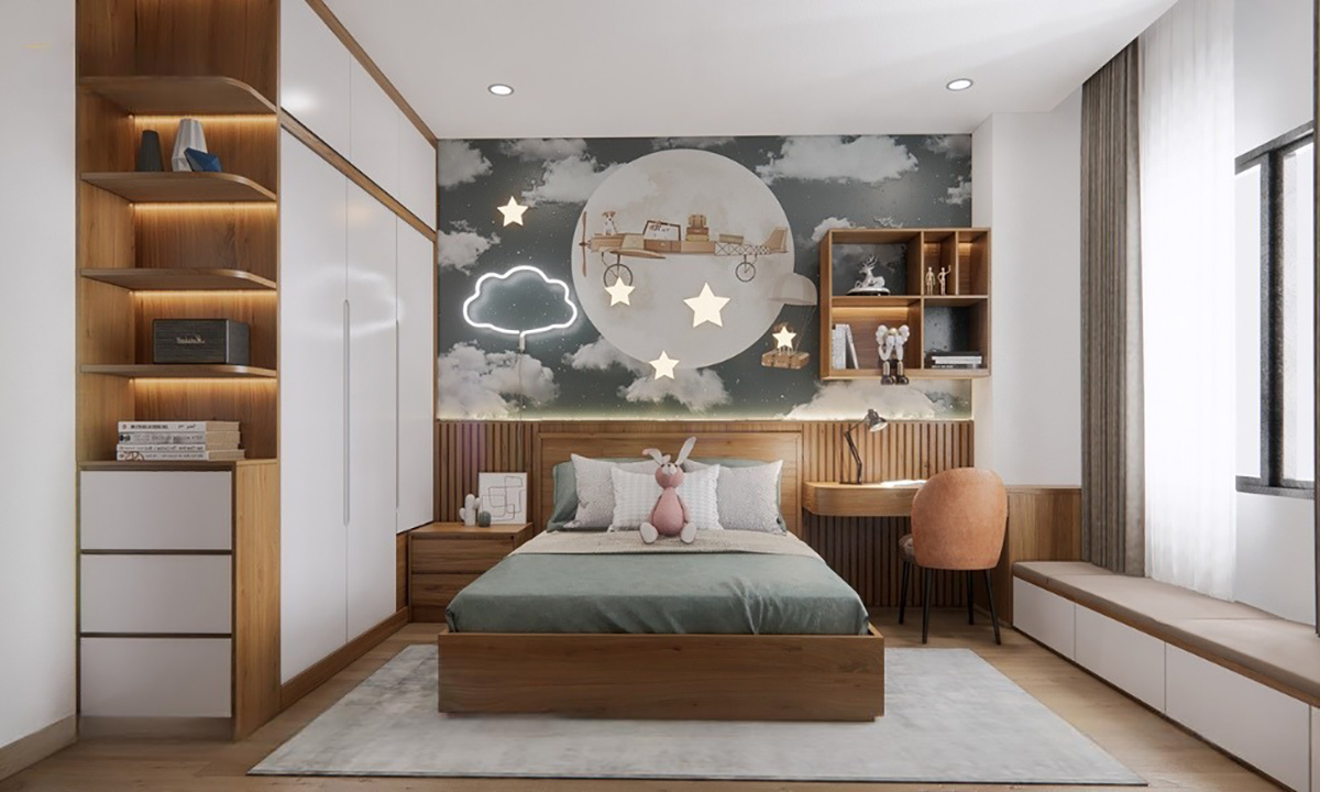 Nội thất phòng ngủ cho bé tạo ra một không gian vui tươi và sáng tạo, thích hợp cho sự phát triển và nghỉ ngơi của trẻ